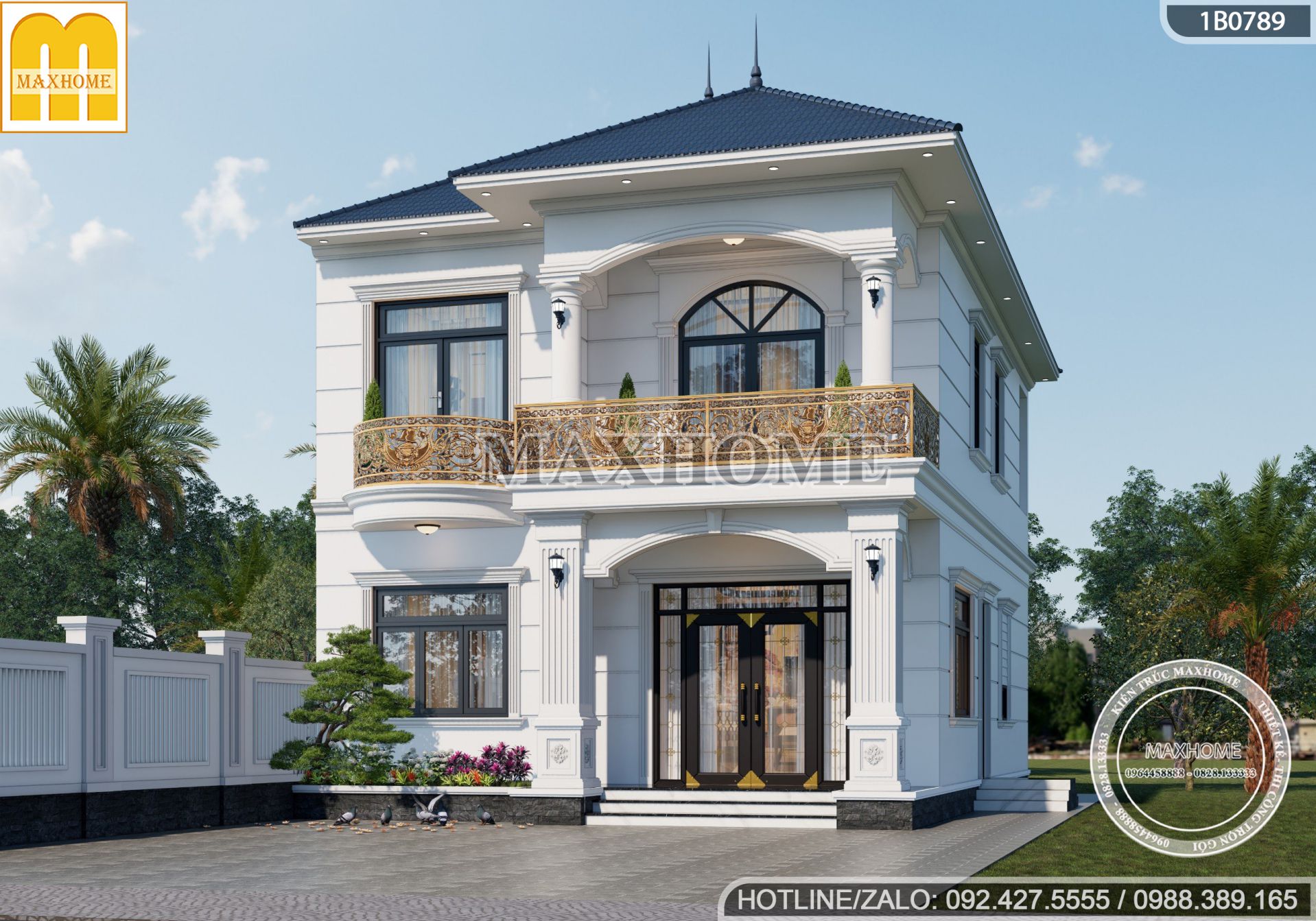 mau nha 2 tang tan co dien mai nhat 4 phong ngu dep sang trong mh03231 3