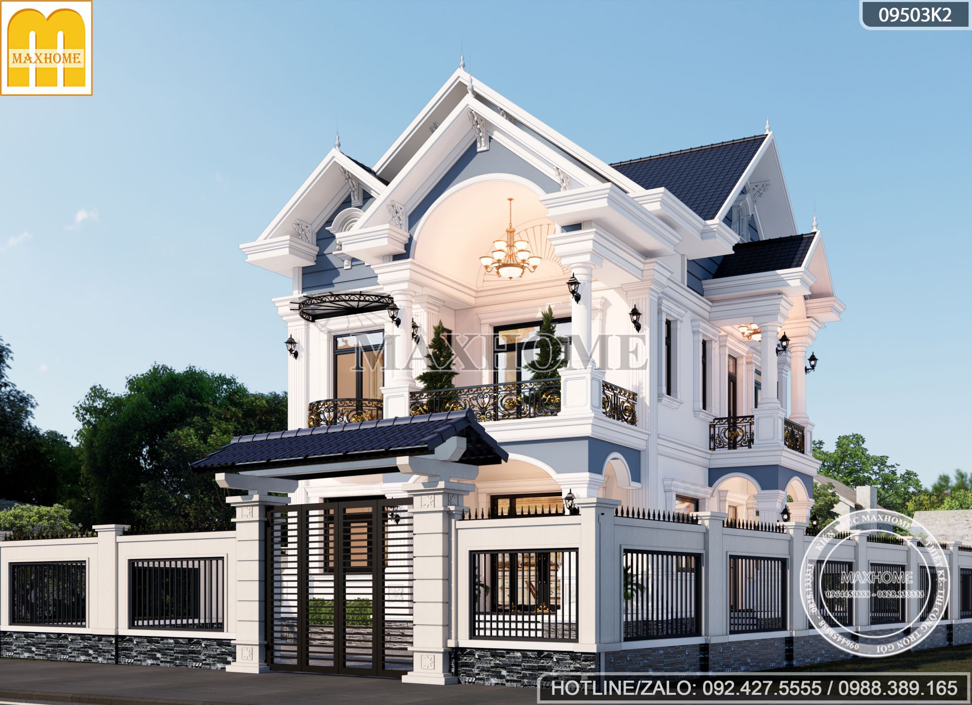 biet thu 2 tang mai thai dep me hon voi thiet ke tan co dien mh02894 4