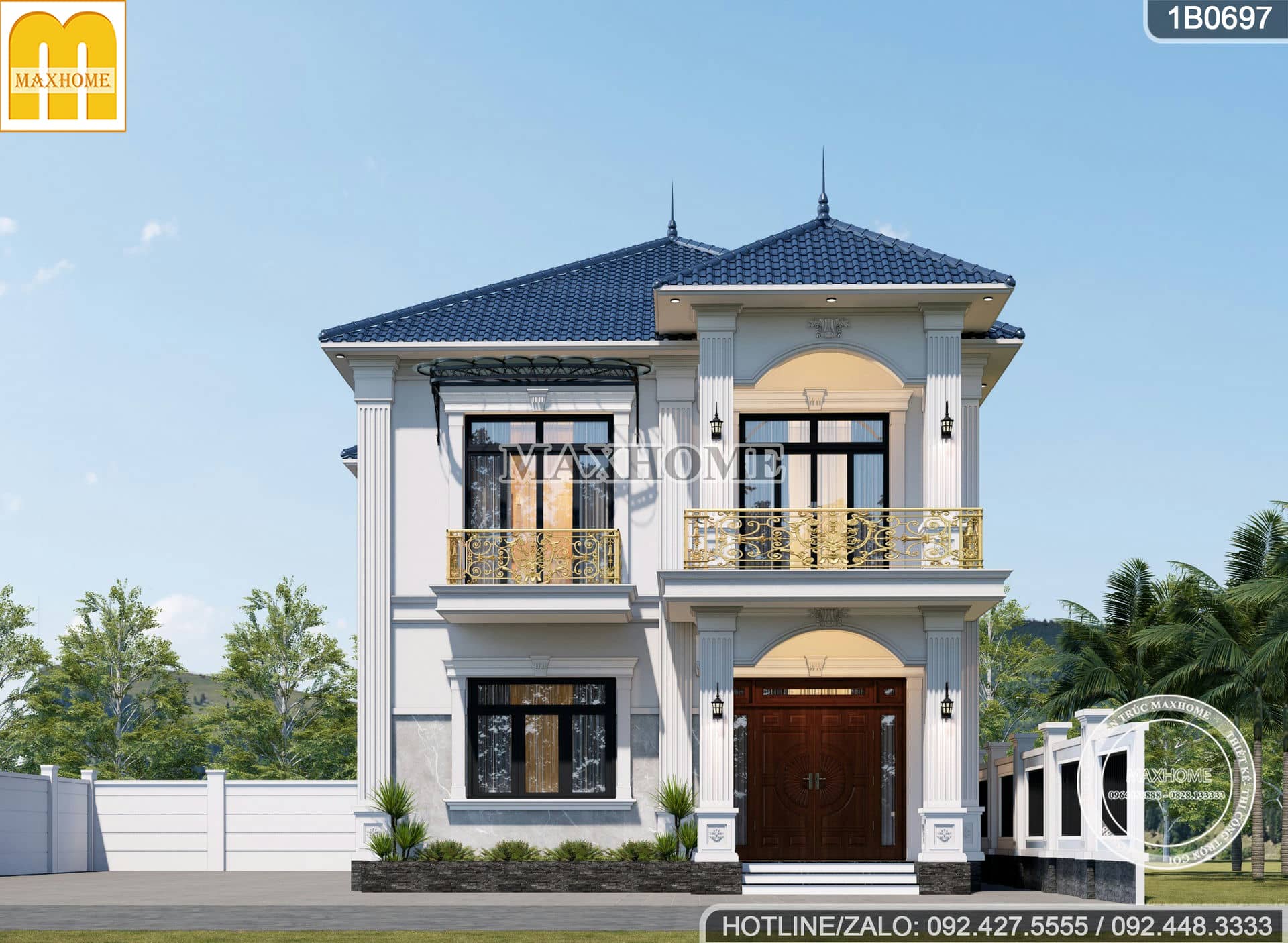 mau nha 2 tang mai nhat tan co dien dep sang trong full cong nang 1