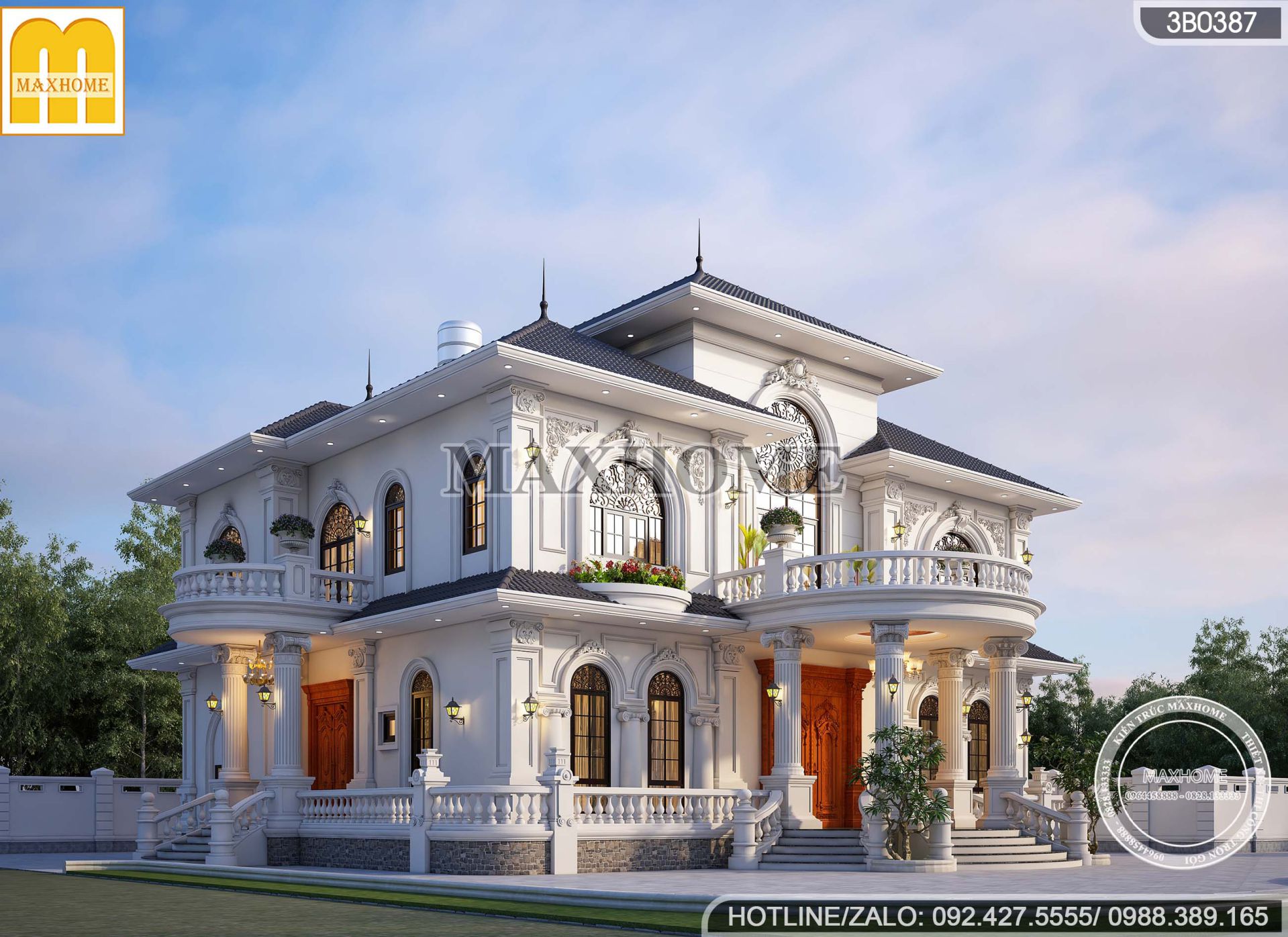 thiet ke biet thu 2 tang tan co dien mai nhat dep hoa le 3