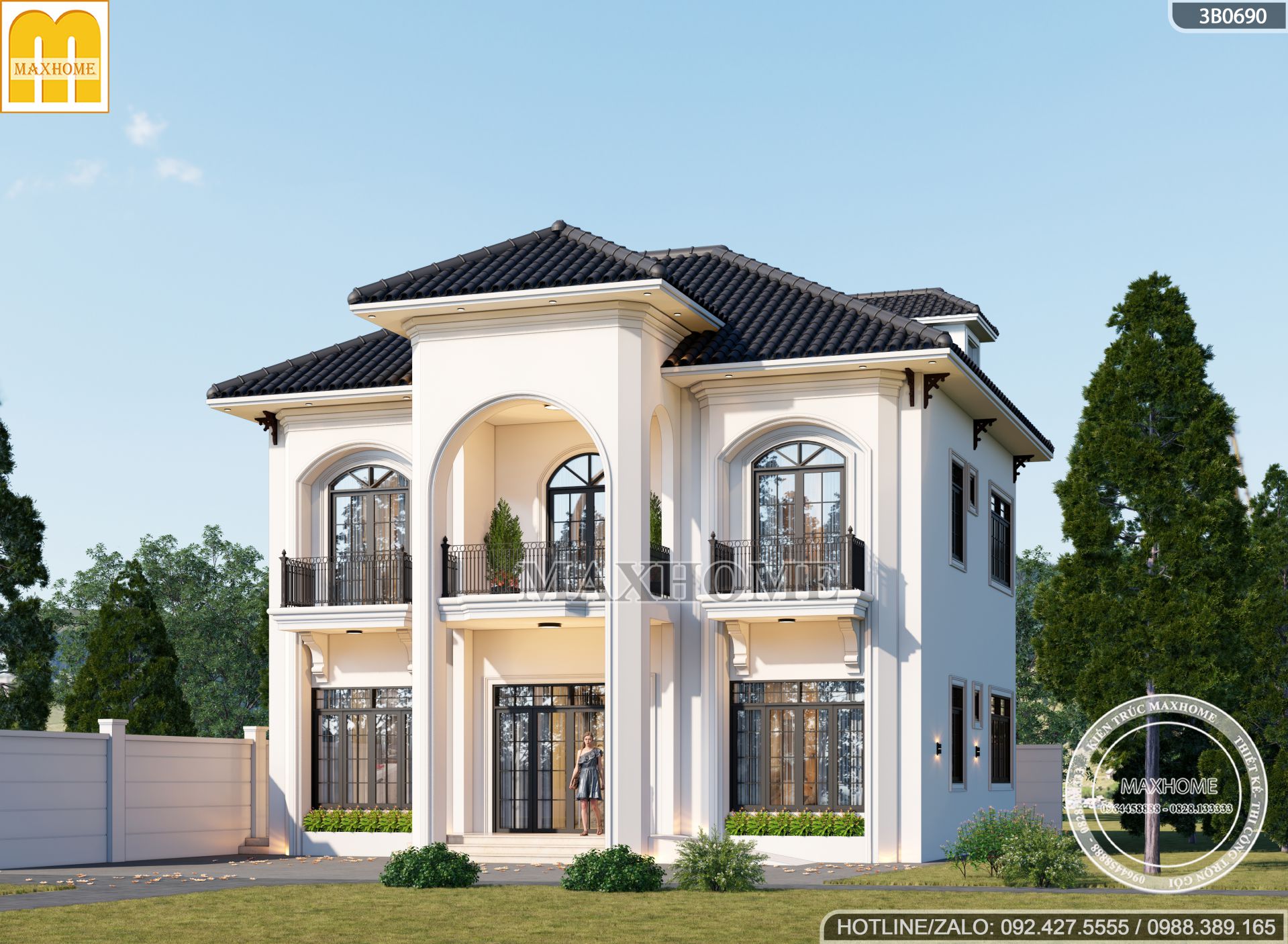thiet ke biet thu 2 tang tan co dien mai nhat mat tien 12m dep long lanh mh03359 1
