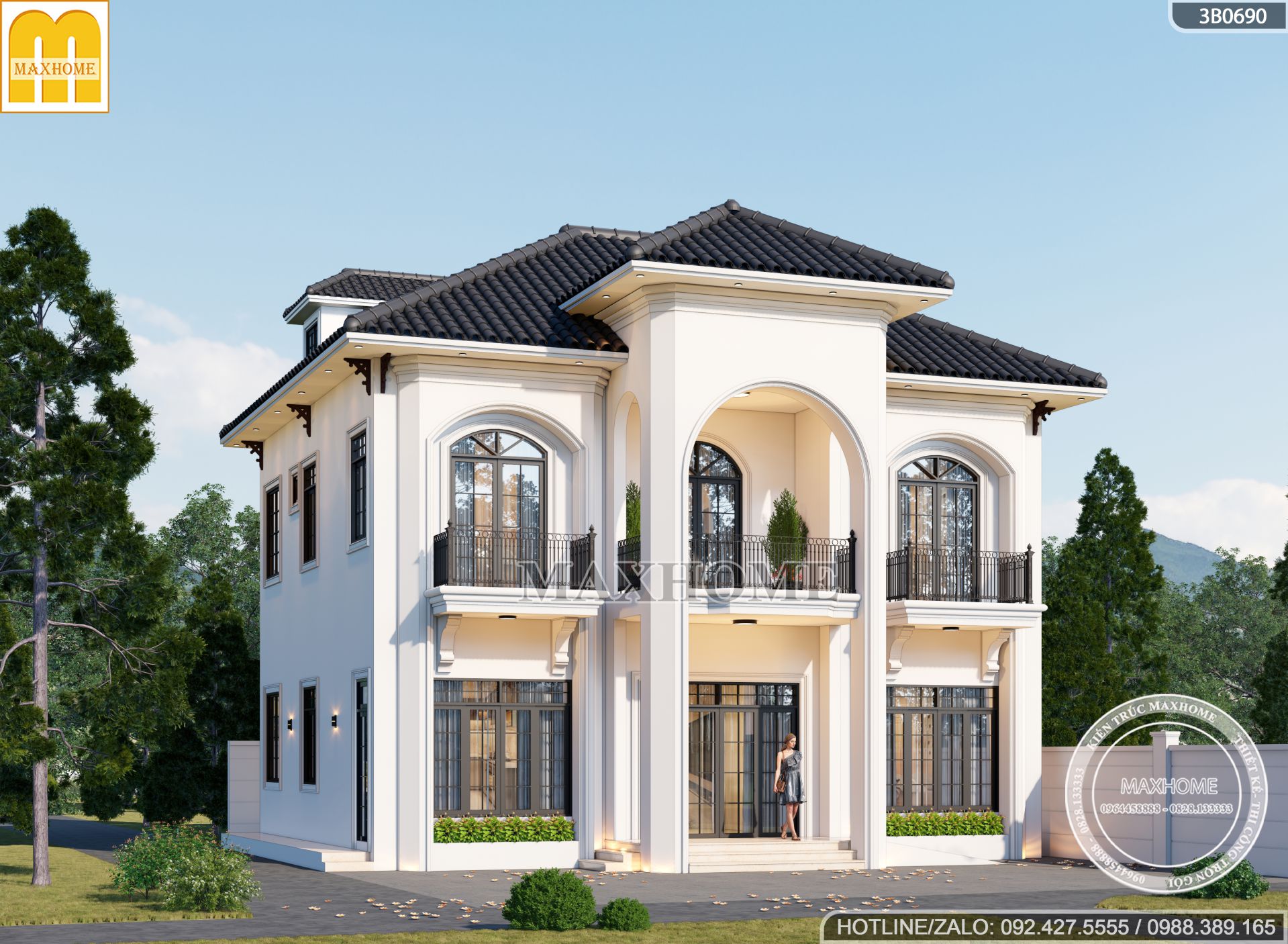 thiet ke biet thu 2 tang tan co dien mai nhat mat tien 12m dep long lanh mh03359 6