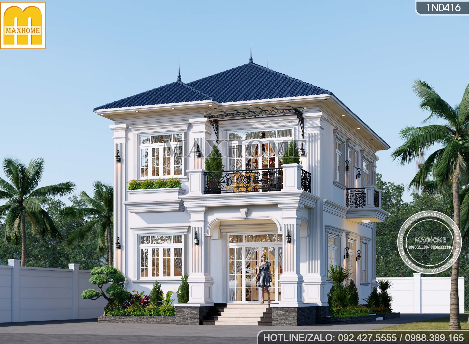 thiet ke nha 2 tang mai nhat tan co dien mat tien 8m sang trong 10