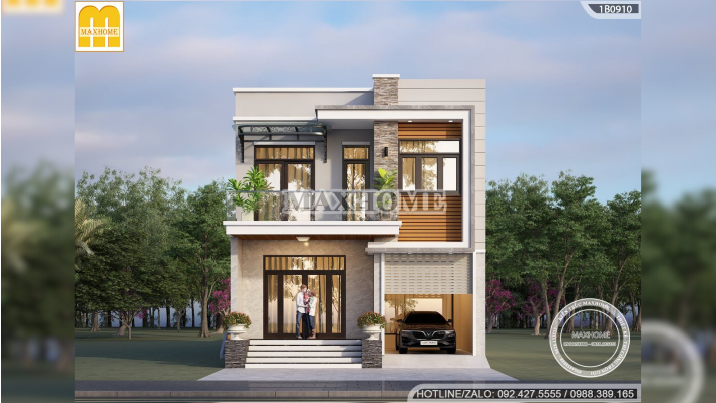 thiet ke nha hien dai 2 tang mat tien 8m co gara cuc chat mh03382 6