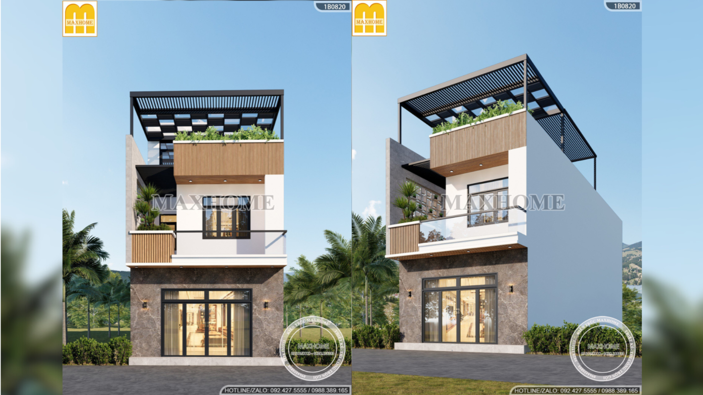 thiet ke nha pho 2 tang 1 tum 6x18m dep hien dai dan dau xu huong mh03302 1'