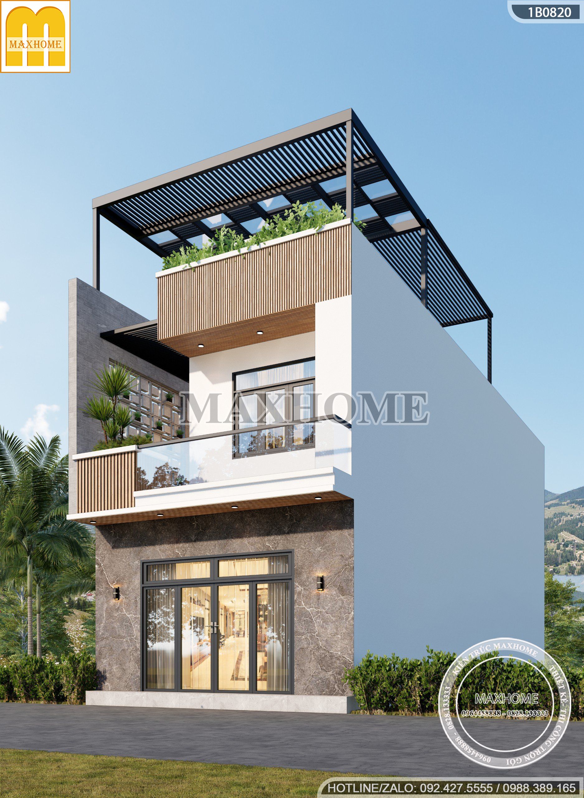 thiet ke nha pho 2 tang 1 tum 6x18m dep hien dai dan dau xu huong mh03302 1