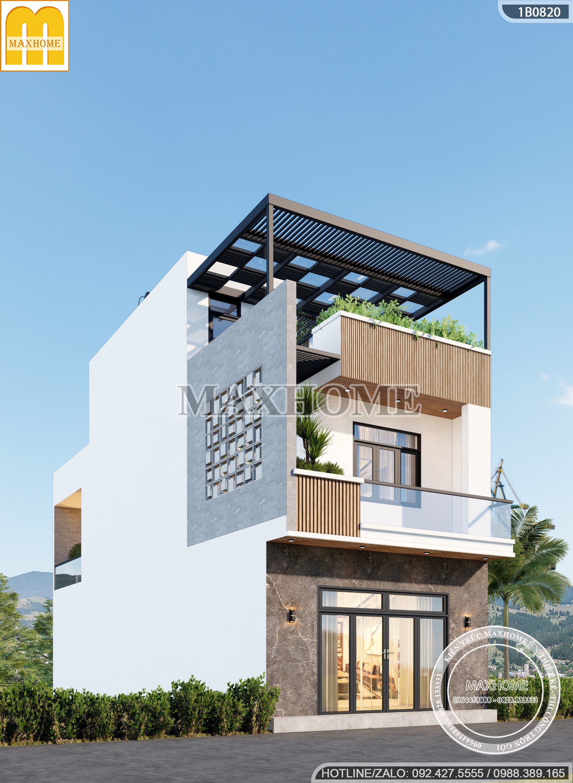 thiet ke nha pho 2 tang 1 tum 6x18m dep hien dai dan dau xu huong mh03302 2