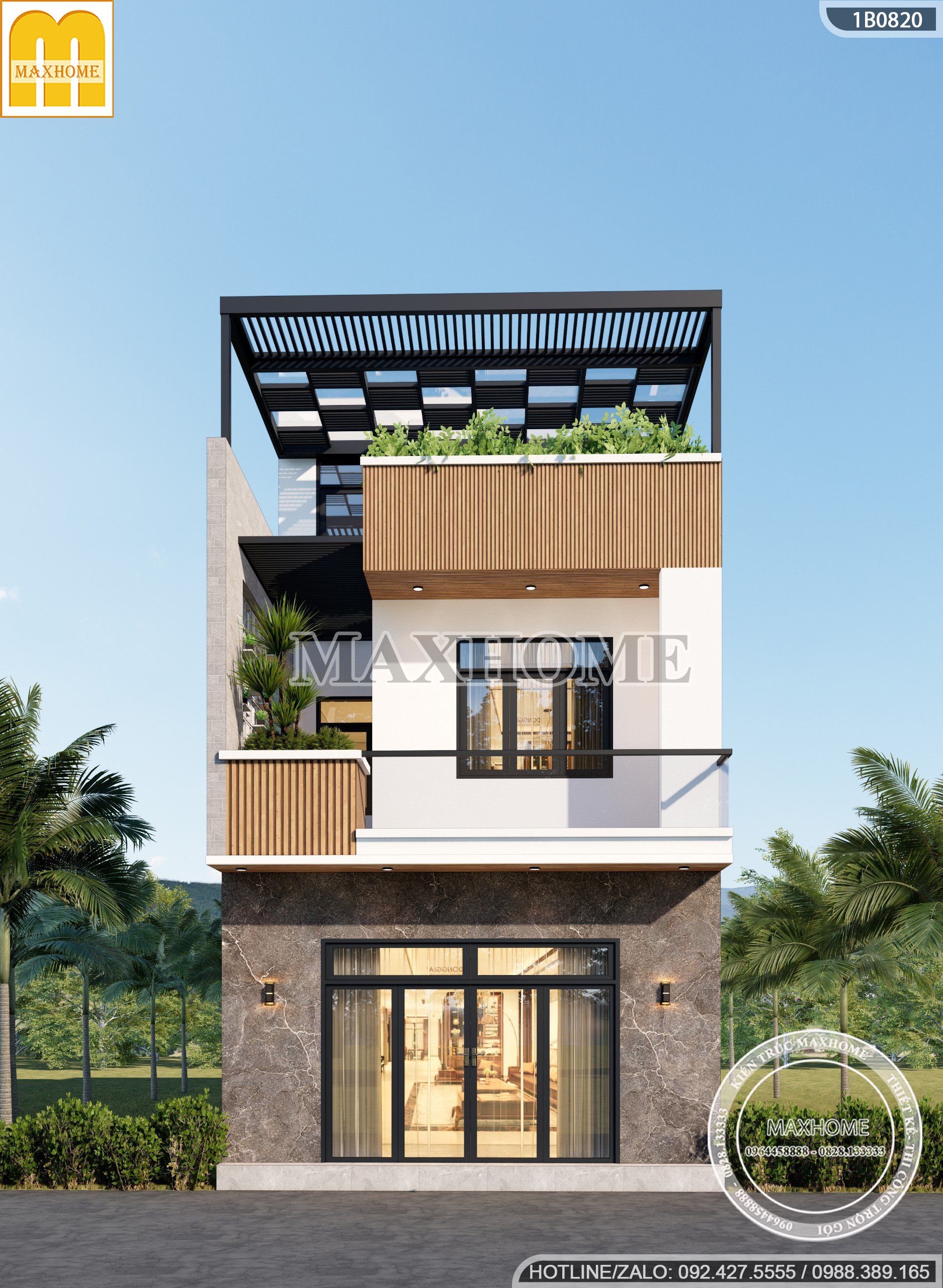 thiet ke nha pho 2 tang 1 tum 6x18m dep hien dai dan dau xu huong mh03302 3