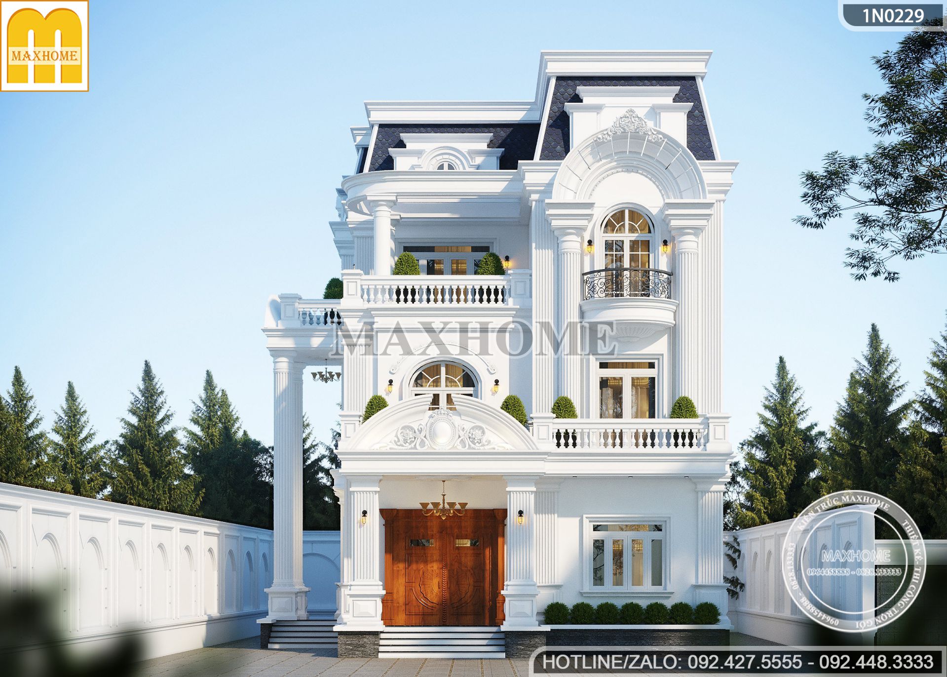 sieu biet thu 3 tang mai mansard hoanh trang va dang cap tai long an mh032362