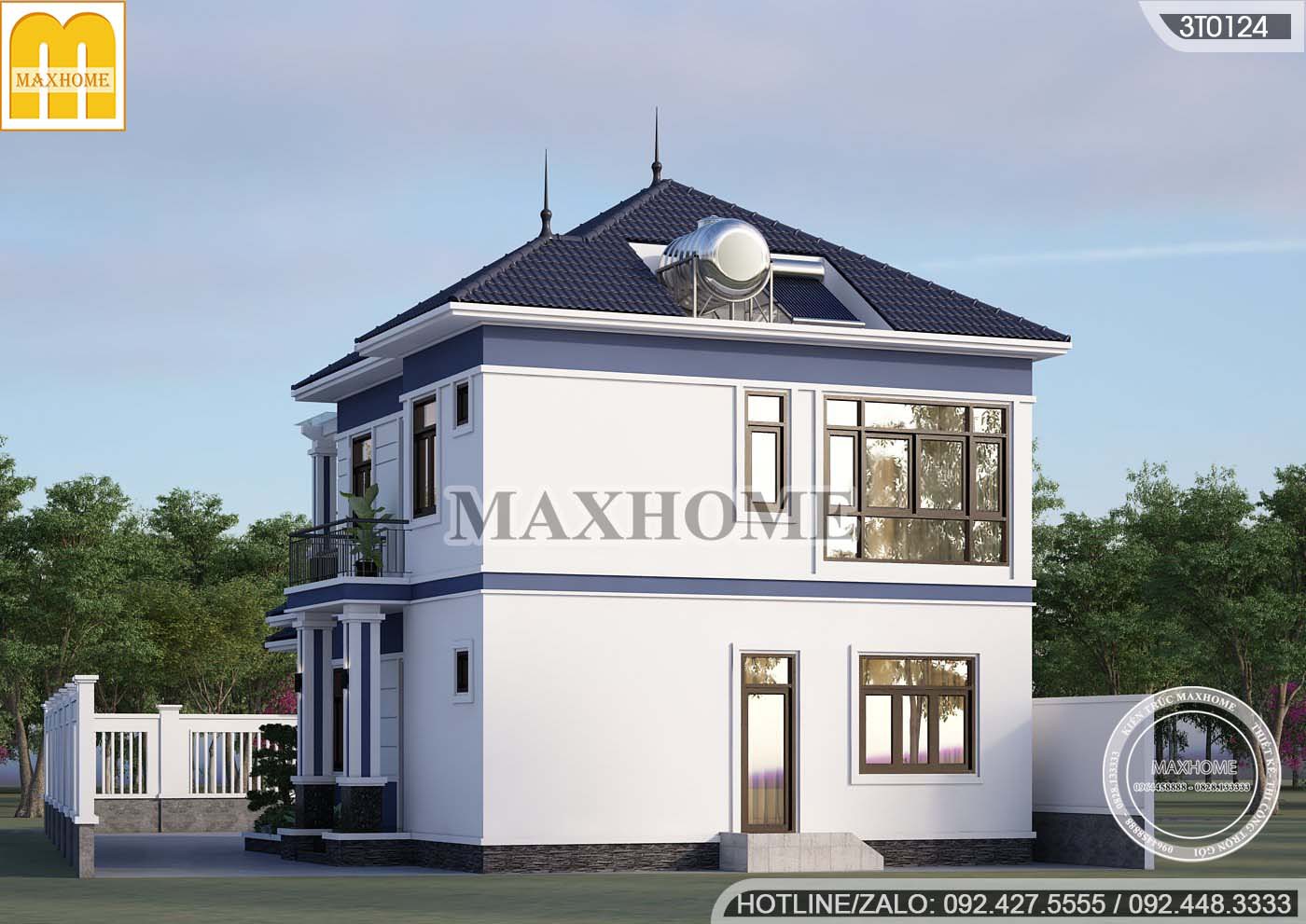 thiet ke nha 2 tang mai nhat dep cho dat mat tien 10m va 3 phong ngu tien nghi 1