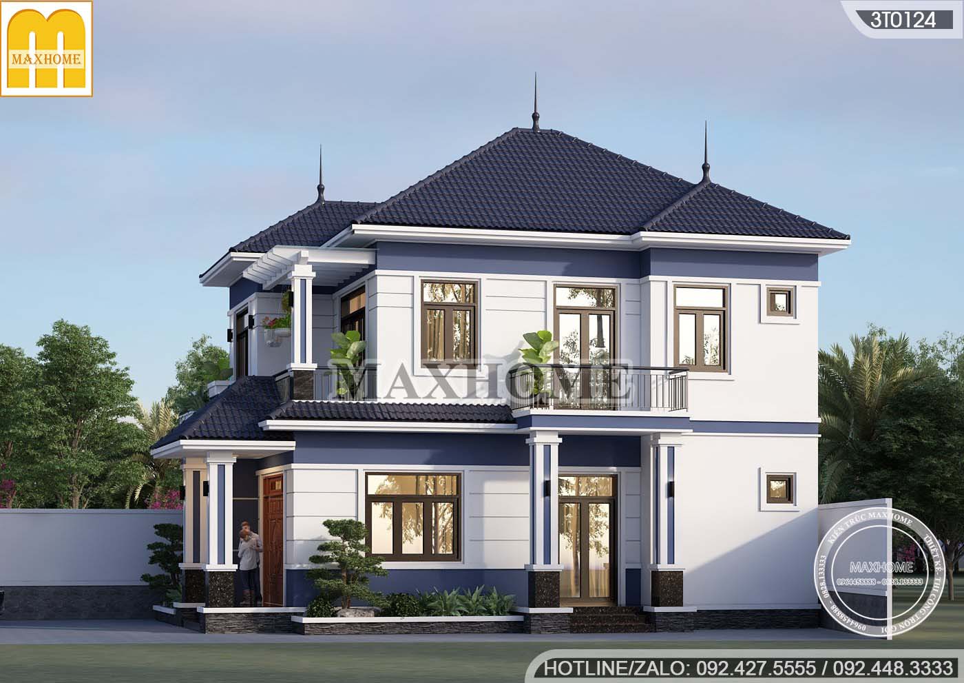 thiet ke nha 2 tang mai nhat dep cho dat mat tien 10m va 3 phong ngu tien nghi 3