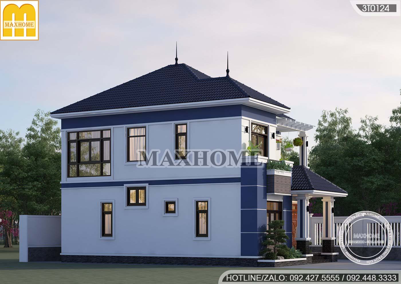 thiet ke nha 2 tang mai nhat dep cho dat mat tien 10m va 3 phong ngu tien nghi 4