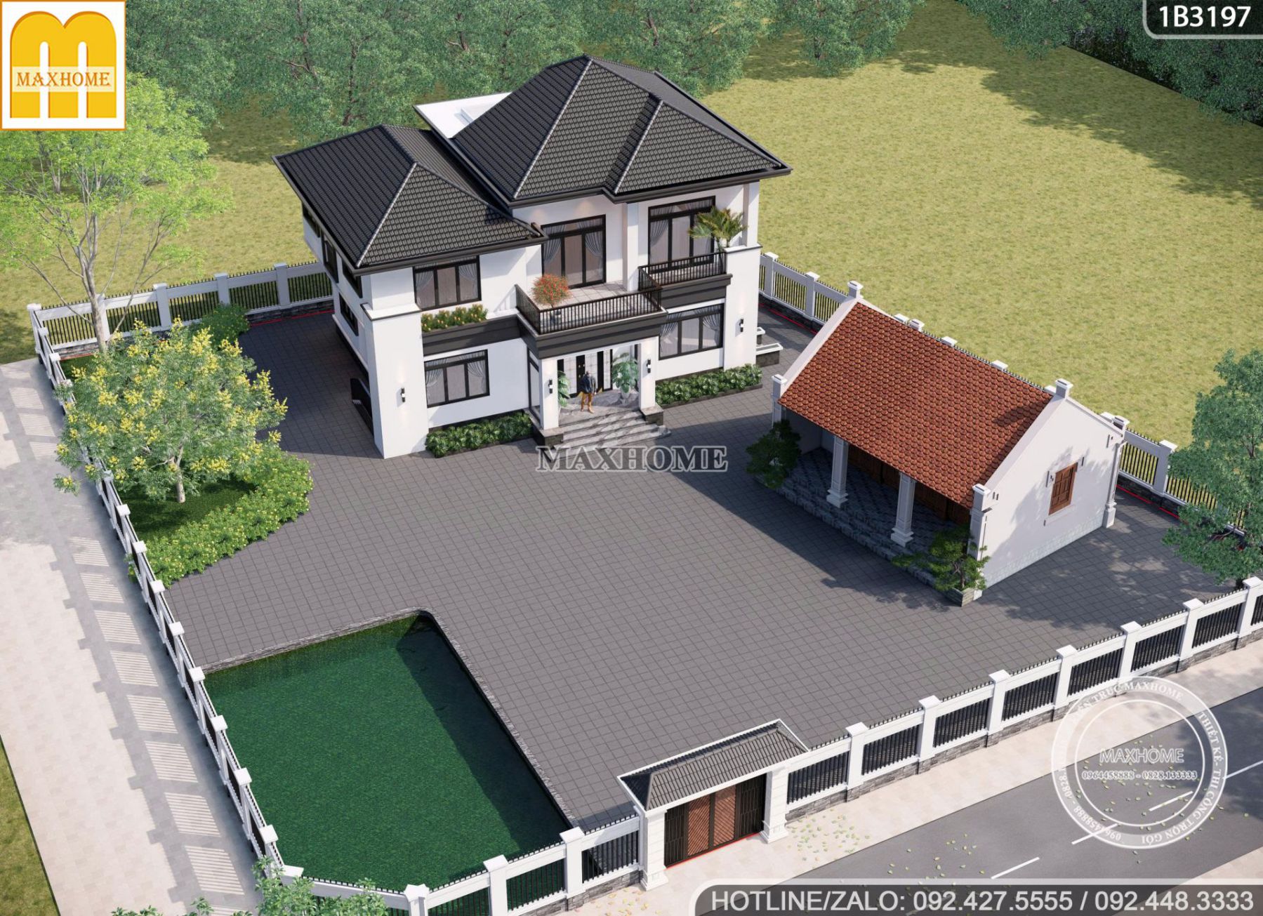 khuon vien biet thu nghi duong 2 tang ket hop nha tho to va ao vuon 10