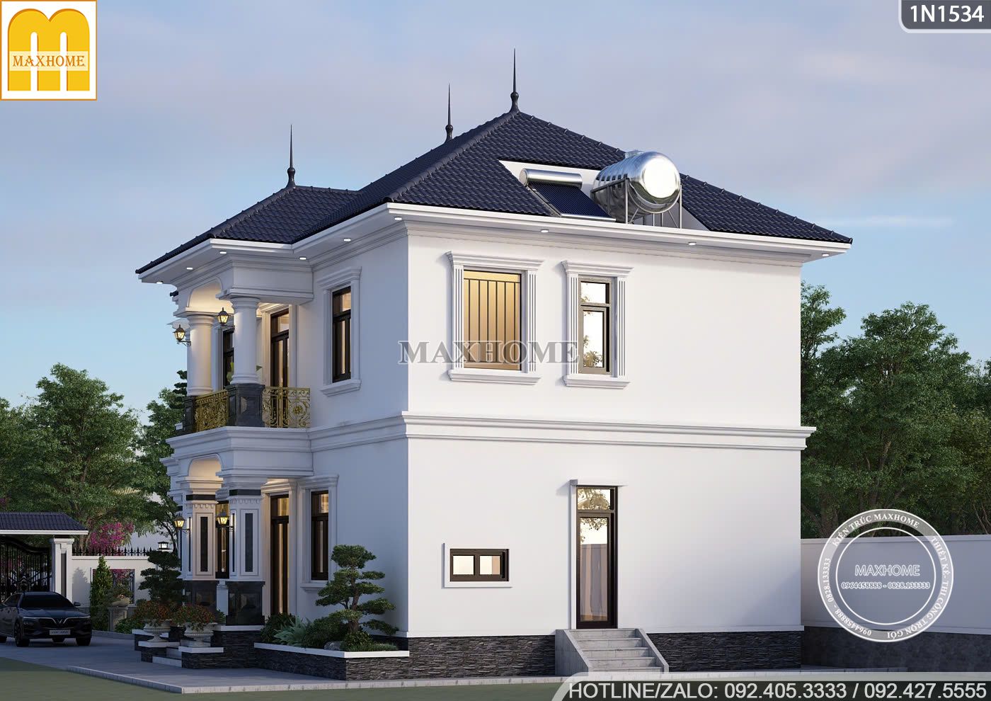 mau biet thu tan co 2 tang dang cap danh cho gia chu co gu 12