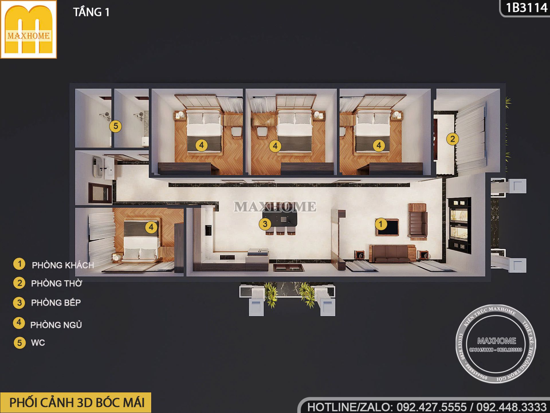 mau nha cap 4 mai nhat dep voi khong gian 3 phong ngu hien dai 13