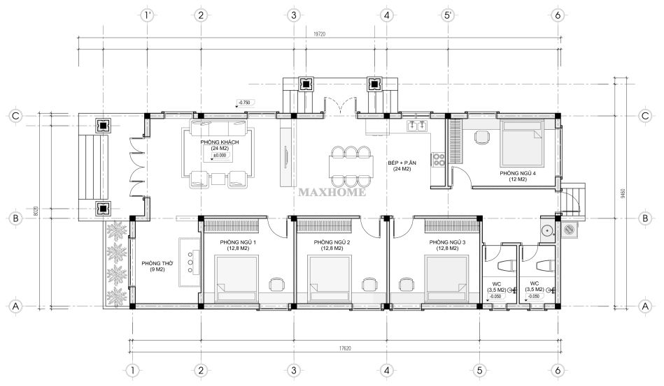 mau nha cap 4 mai nhat dep voi khong gian 3 phong ngu hien dai 20