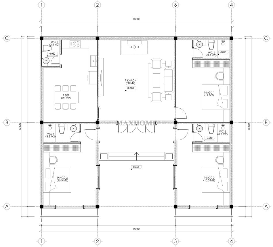 mau thiet ke nha ba gian duong dai voi 3 phong ngu tien nghi o ha noi 14