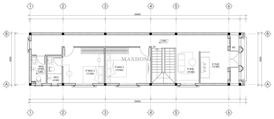 ngo ngang voi mau nha pho tan co 2 tang 3 phong ngu dep long lay 26