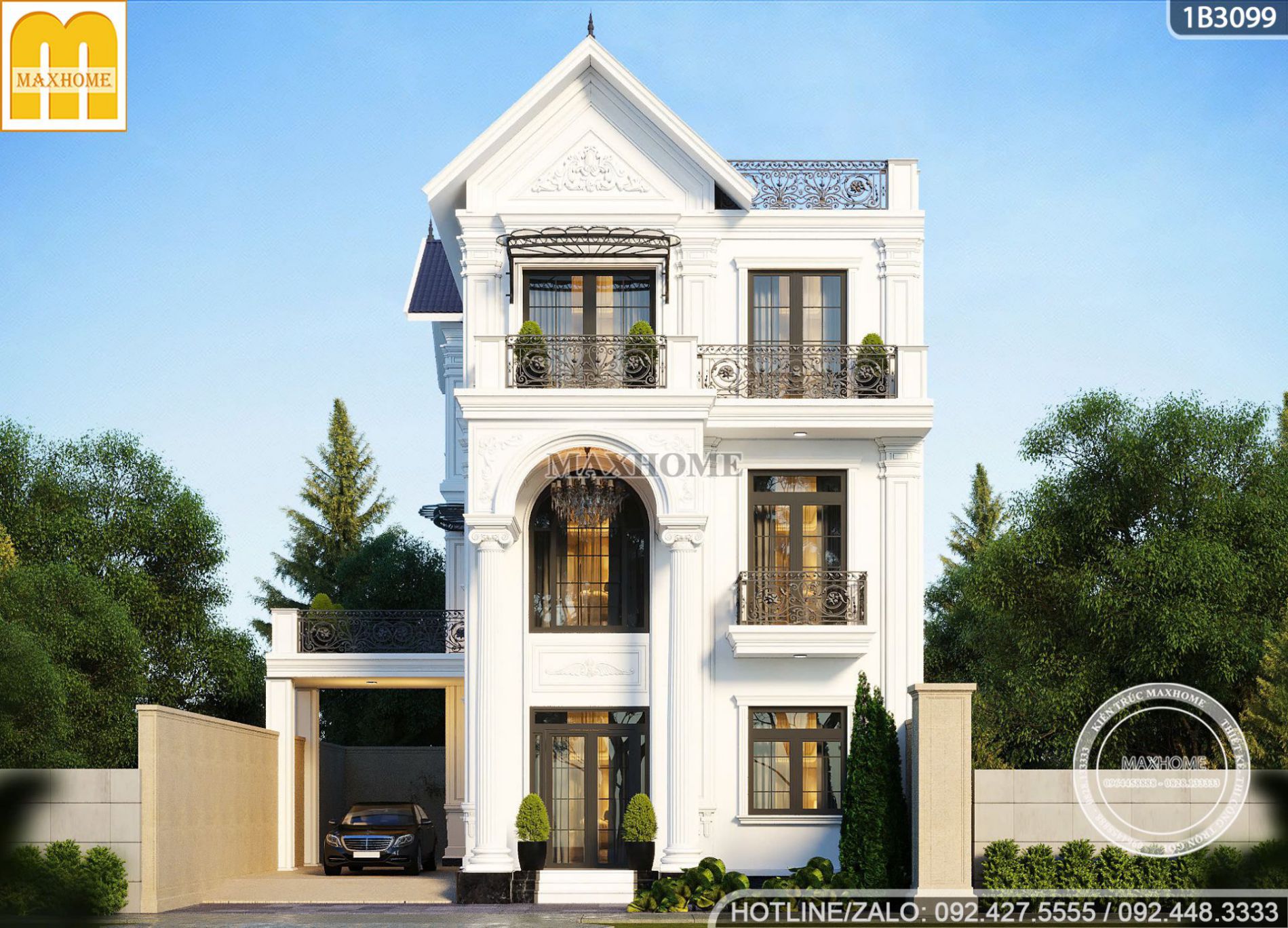 ngoi biet thu 3 tang mai thai sang trong co kinh voi net dep tan co dien 1