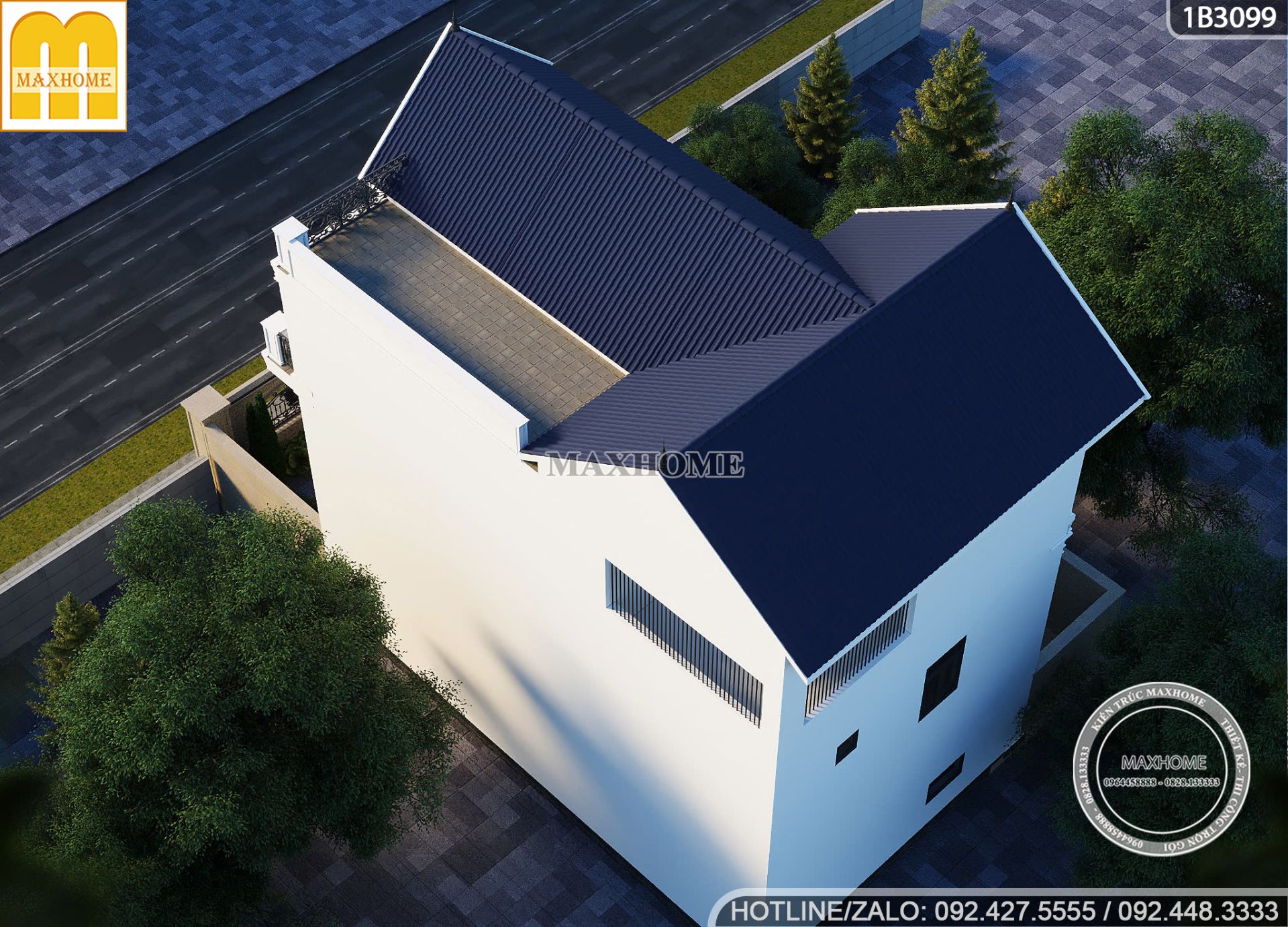 ngoi biet thu 3 tang mai thai sang trong co kinh voi net dep tan co dien 10