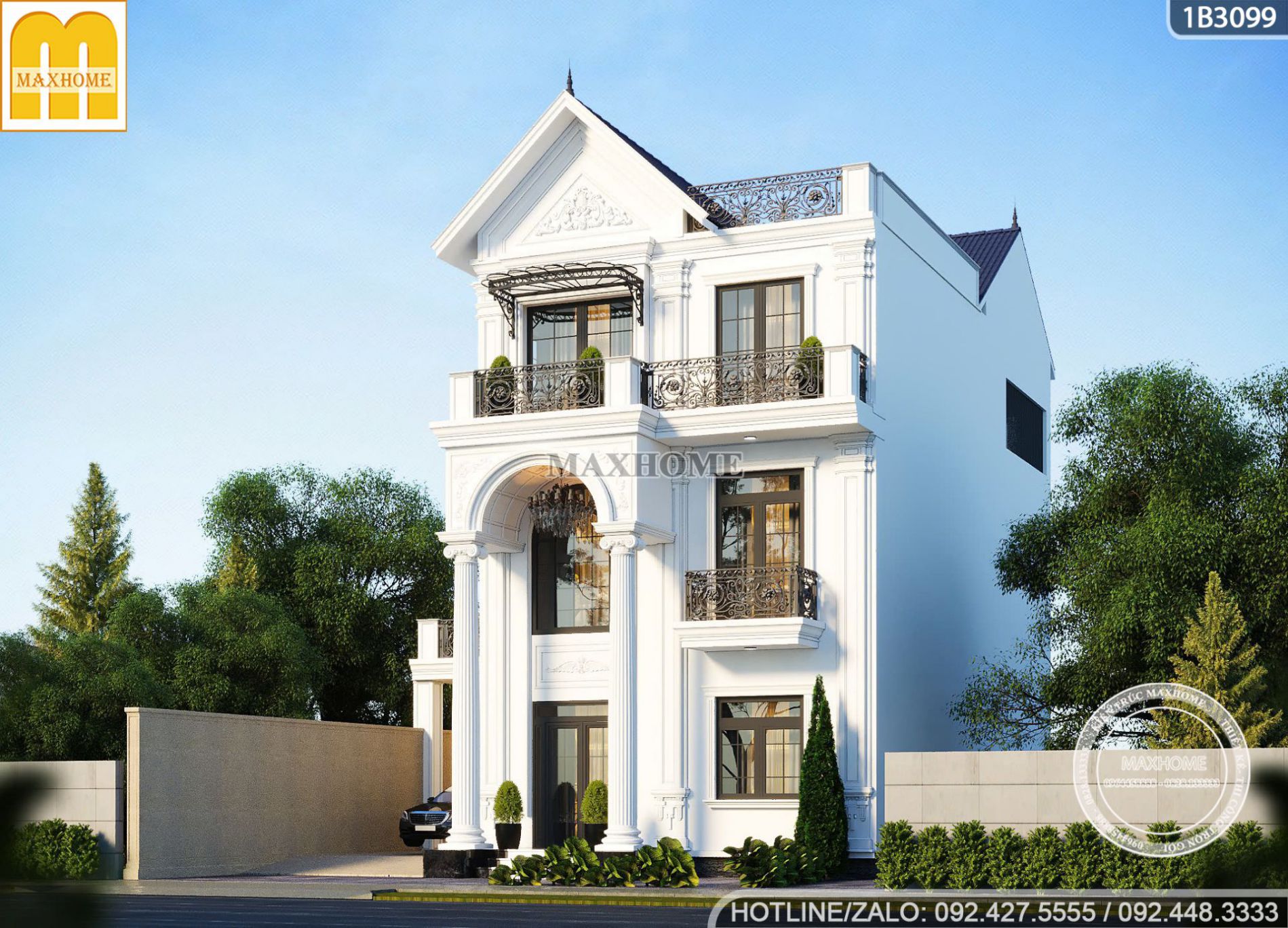 ngoi biet thu 3 tang mai thai sang trong co kinh voi net dep tan co dien 7