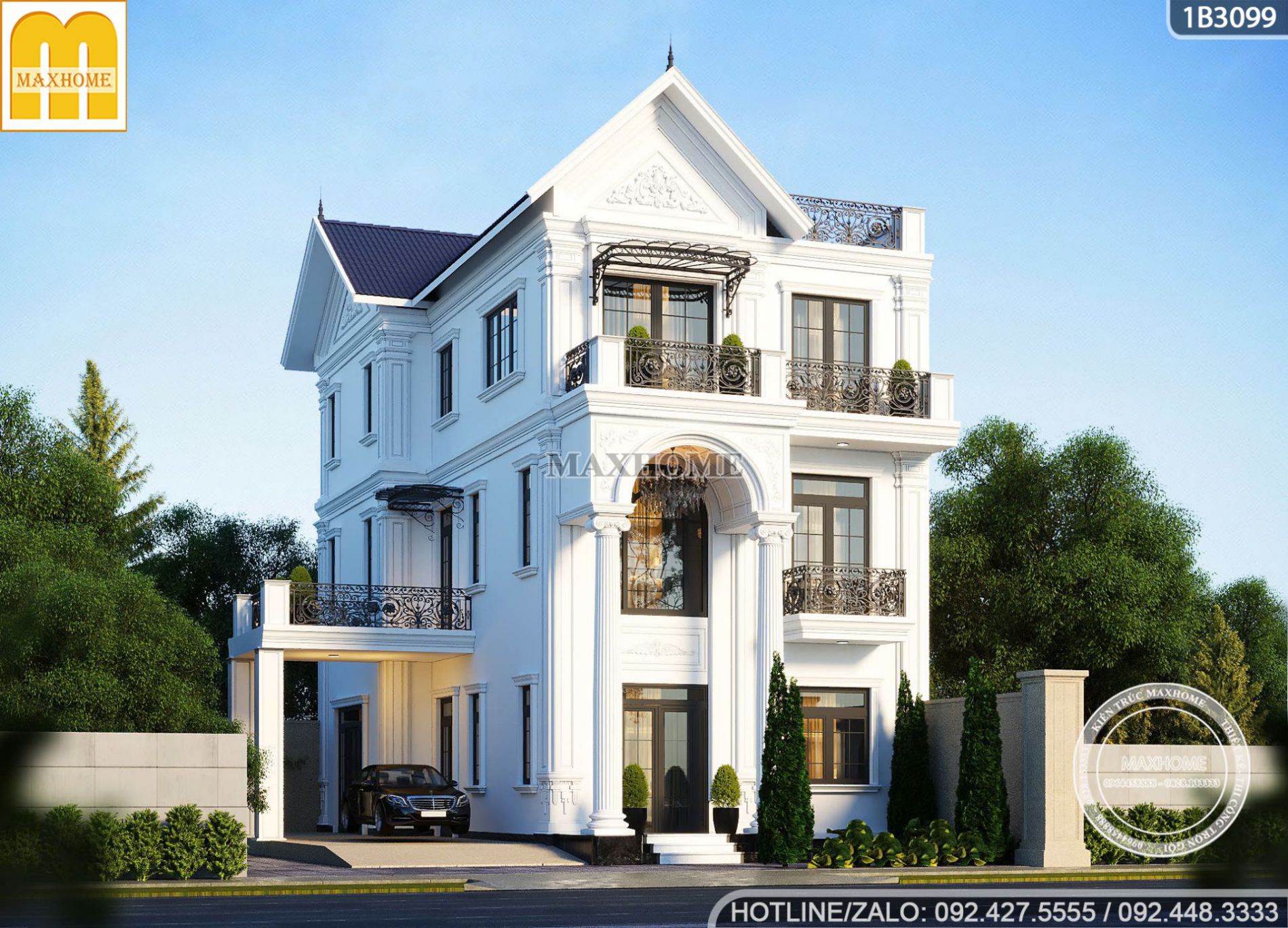 ngoi biet thu 3 tang mai thai sang trong co kinh voi net dep tan co dien 8