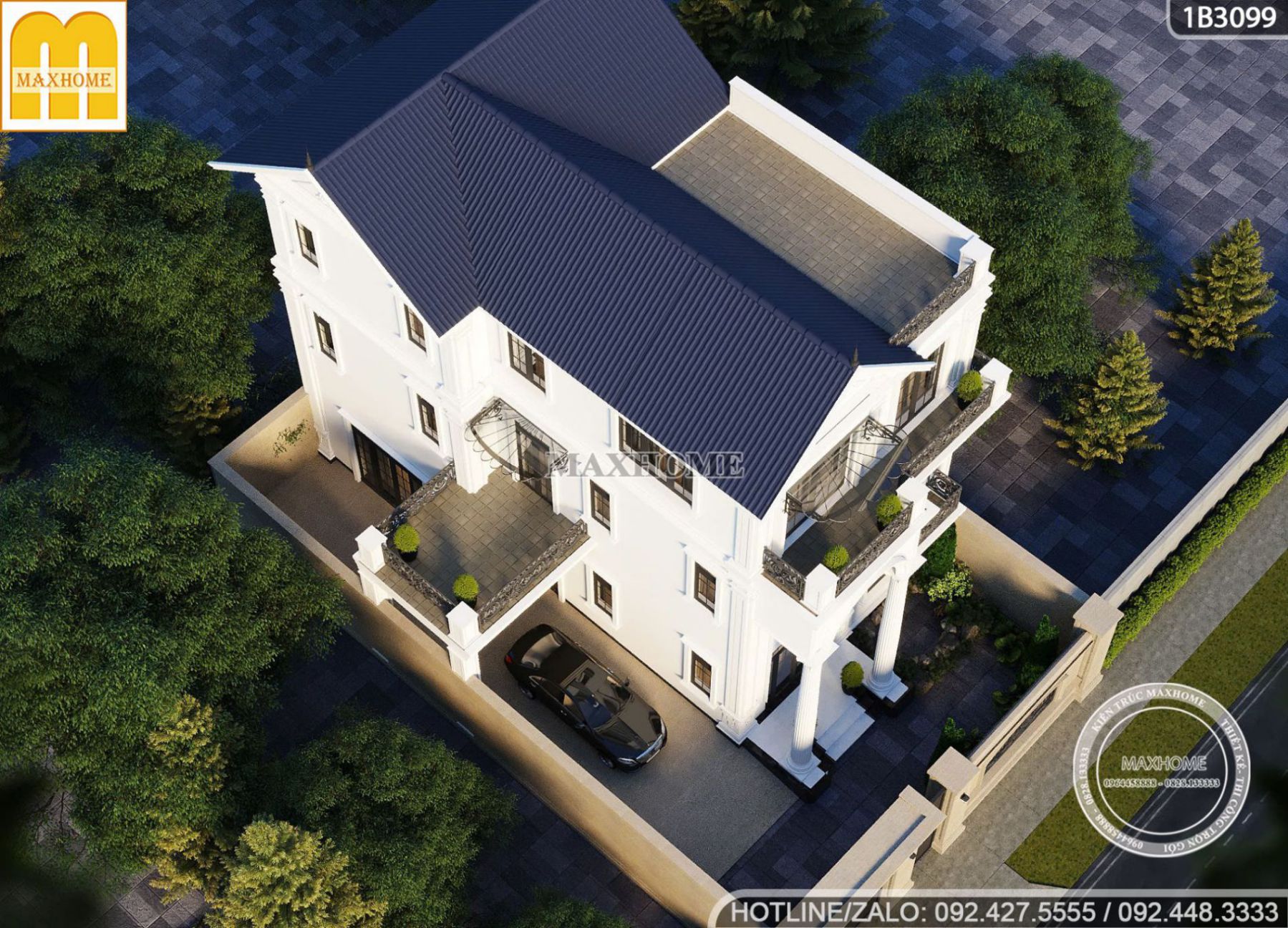 ngoi biet thu 3 tang mai thai sang trong co kinh voi net dep tan co dien 9