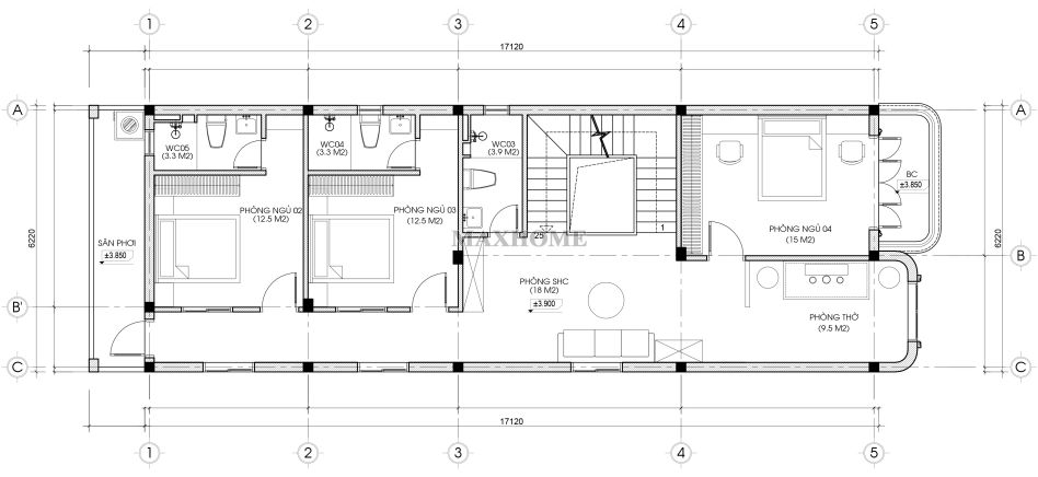 ngoi nha pho 2 tang 1 tum doc dao va sang tao tren tung net thiet ke 16