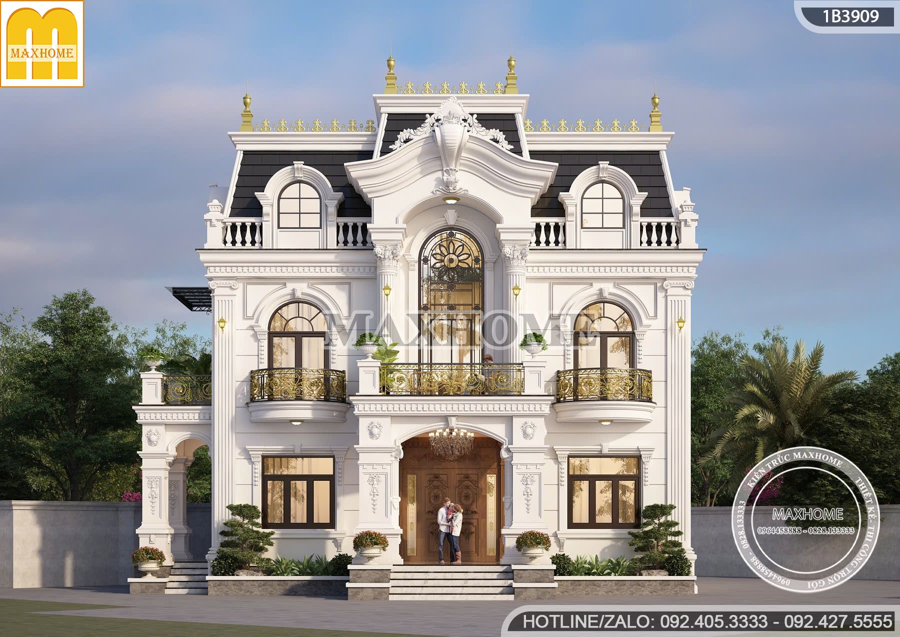 thiet ke biet thu tan co dien mai mansard sang trong dang cap tai vinh phuc mh05897 1