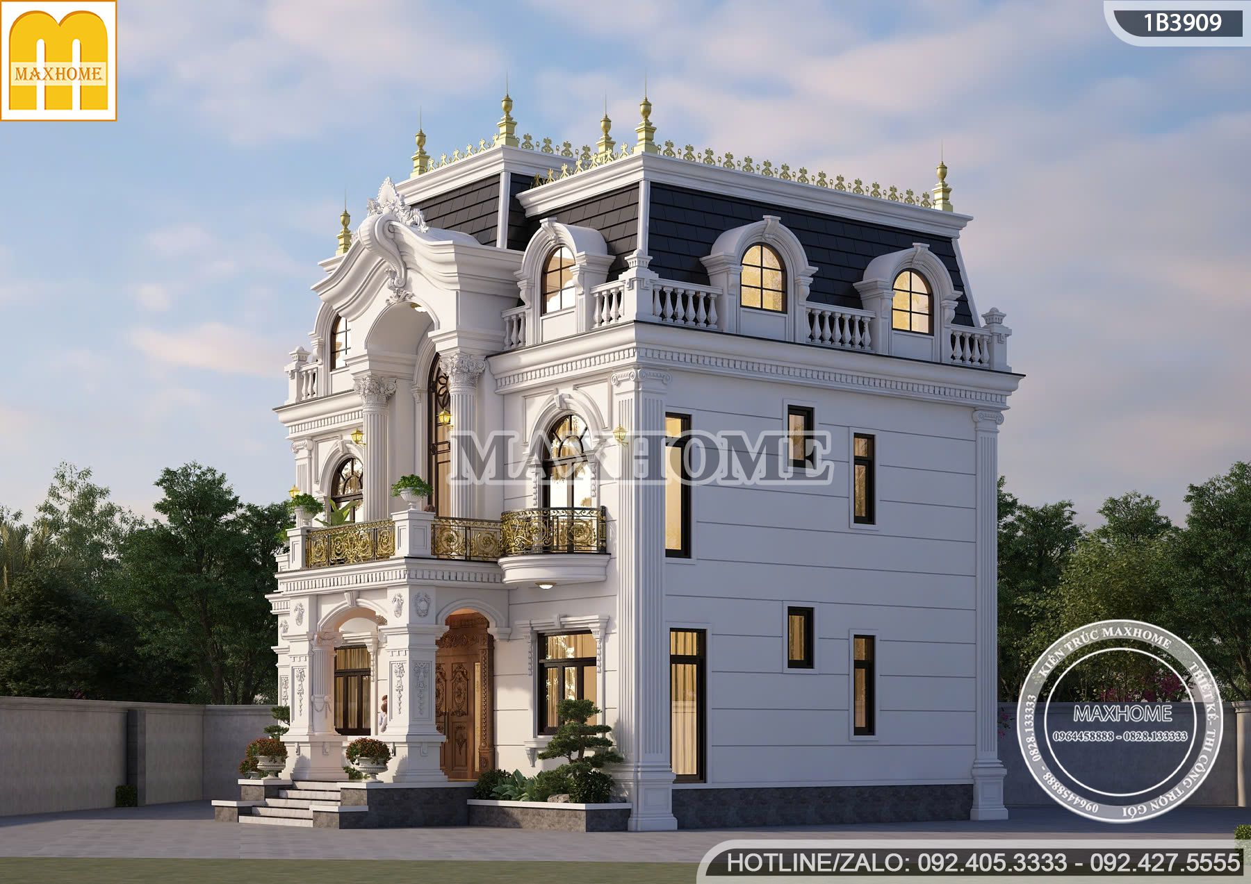 thiet ke biet thu tan co dien mai mansard sang trong dang cap tai vinh phuc mh05897 3