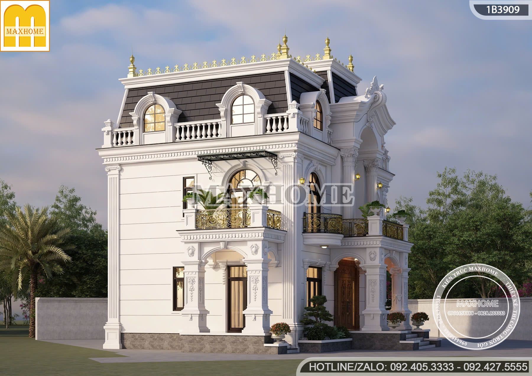 thiet ke biet thu tan co dien mai mansard sang trong dang cap tai vinh phuc mh05897 5