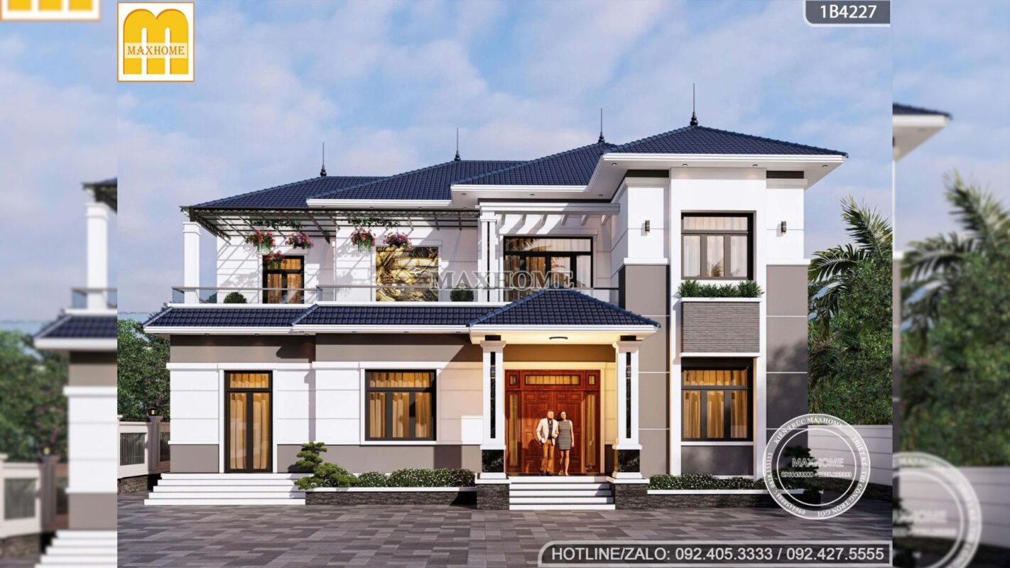 thiet ke nha 2 tang mai nhat 6 phong ngu mat tien 17m cho gia dinh nhieu the he mh0591 1