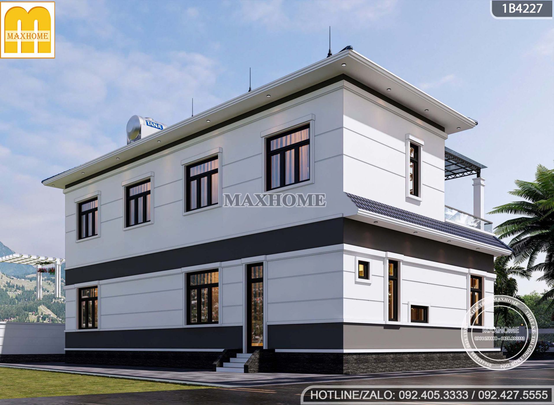 thiet ke nha 2 tang mai nhat 6 phong ngu mat tien 17m cho gia dinh nhieu the he mh05914 1