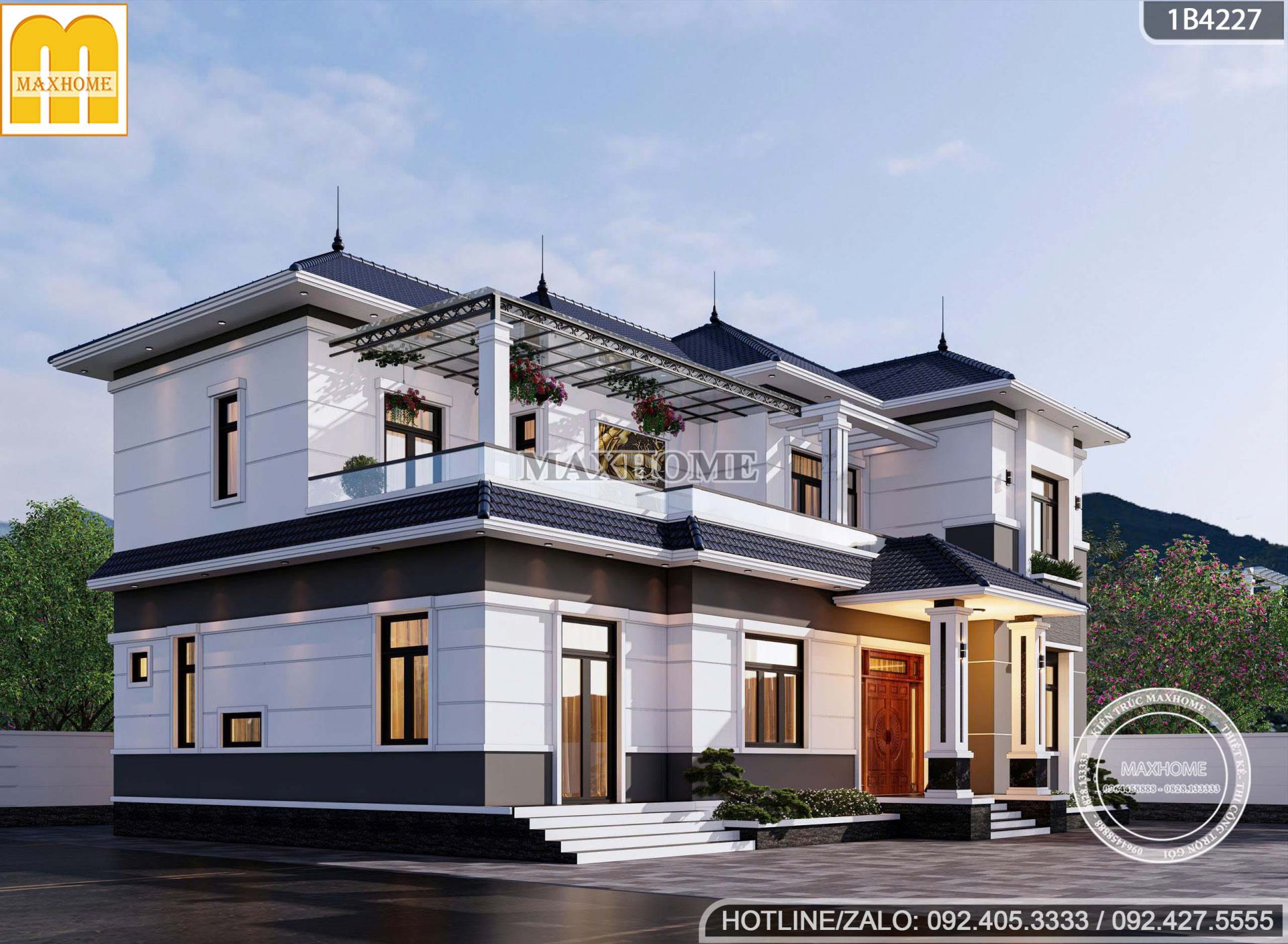 thiet ke nha 2 tang mai nhat 6 phong ngu mat tien 17m cho gia dinh nhieu the he mh05914 2