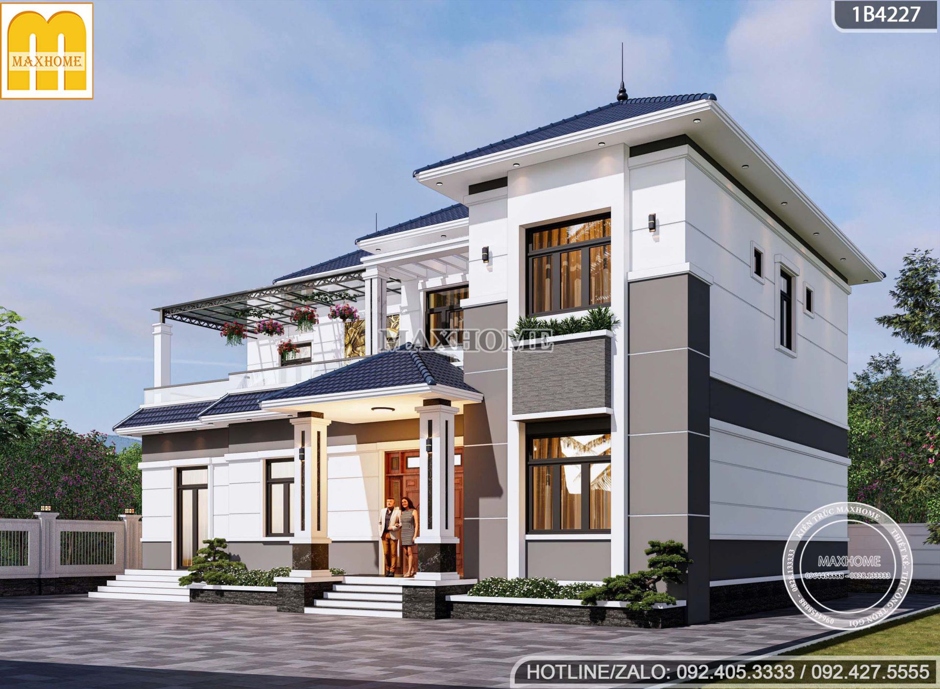 thiet ke nha 2 tang mai nhat 6 phong ngu mat tien 17m cho gia dinh nhieu the he mh05914 3