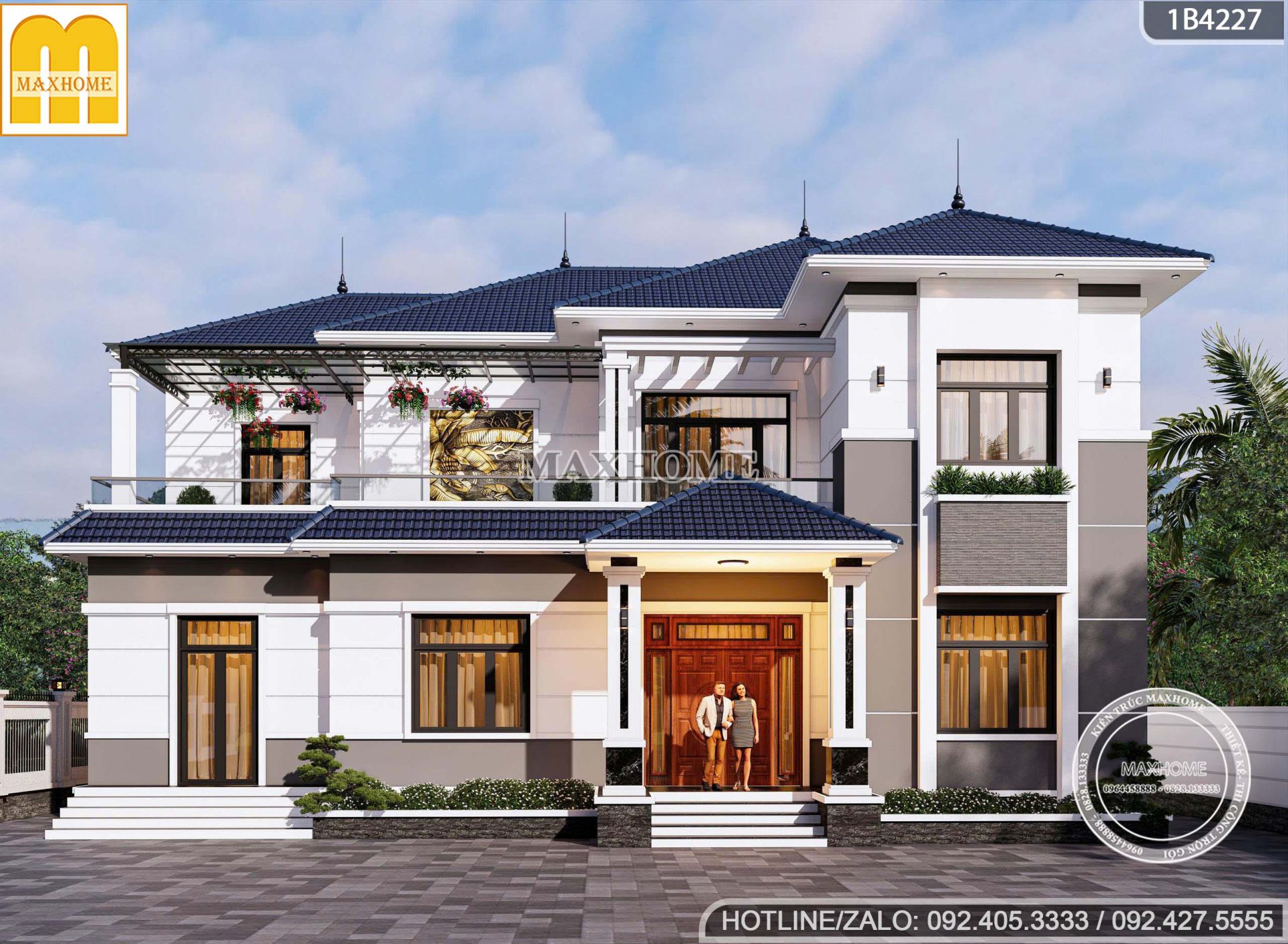 thiet ke nha 2 tang mai nhat 6 phong ngu mat tien 17m cho gia dinh nhieu the he mh05914 4