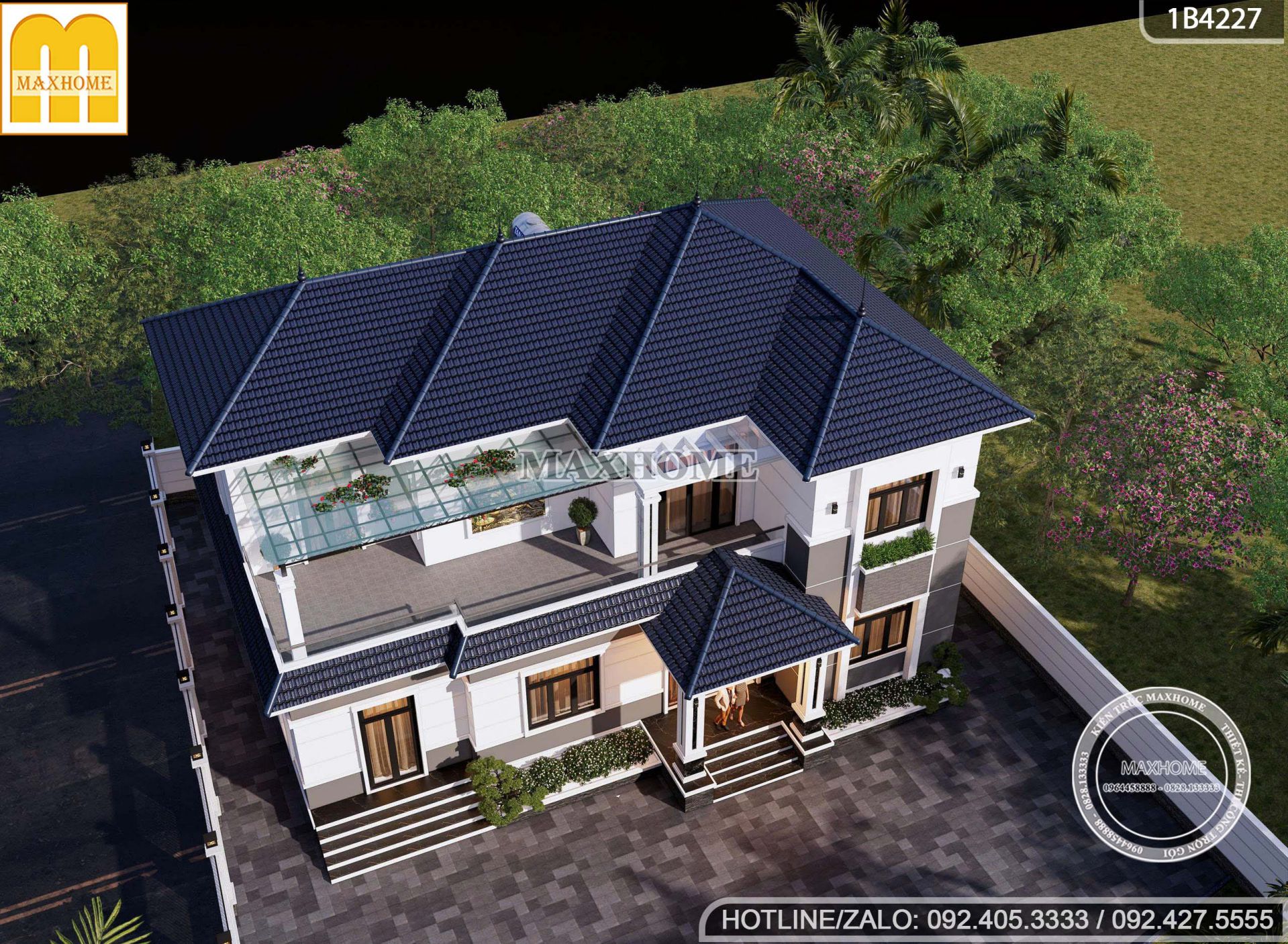 thiet ke nha 2 tang mai nhat 6 phong ngu mat tien 17m cho gia dinh nhieu the he mh05914 5