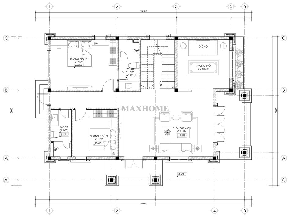 thiet ke nha 2 tang tan co dien dep nhu mo voi cong nang cuc ky tien nghi 9