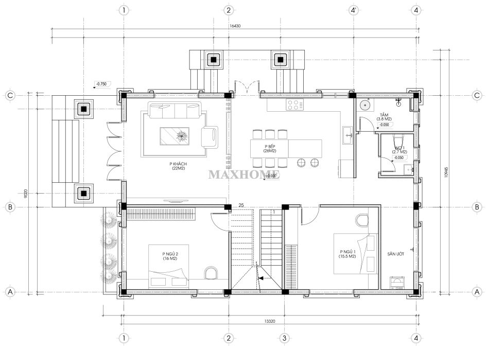 thiet ke nha 2 tang tan co voi ngoi nau dang cap cho gia chu 13