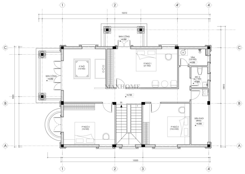 thiet ke nha 2 tang tan co voi ngoi nau dang cap cho gia chu 14