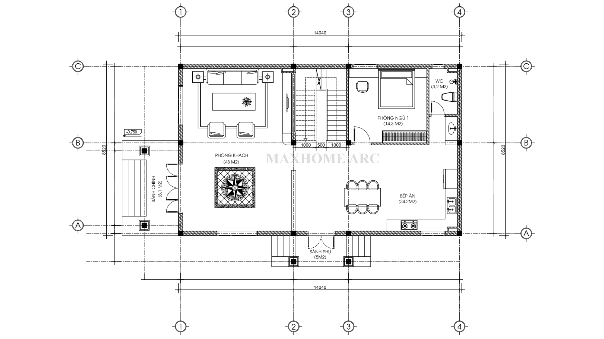 Mặt bằng công năng tầng 1 | MH06408